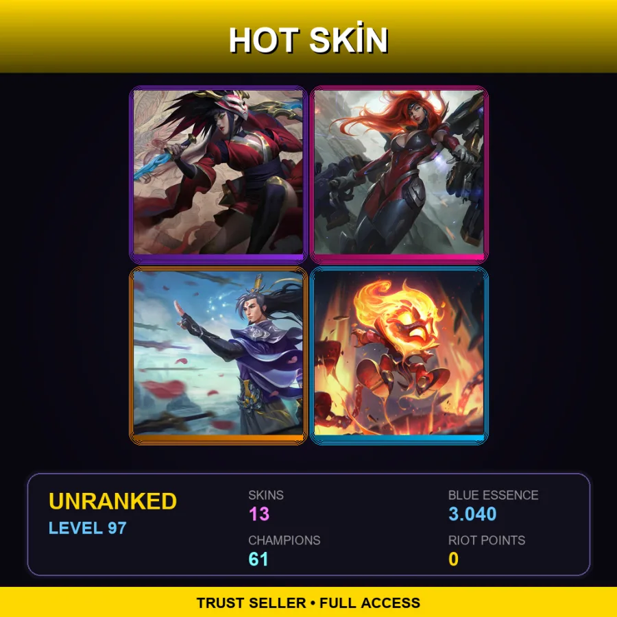 LAN | Lv97 | Unranked | 13 Skin | 61 Champ — LoL account