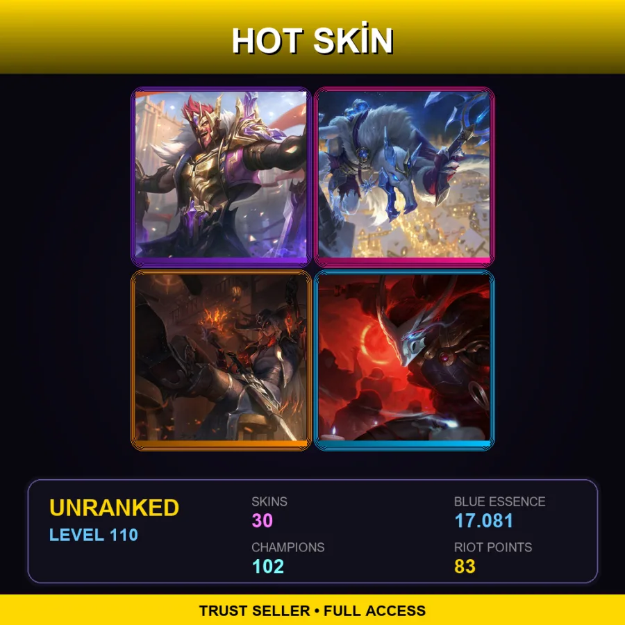 ME | Lv110 | Unranked | 30 Skin | 102 Champ — LoL account