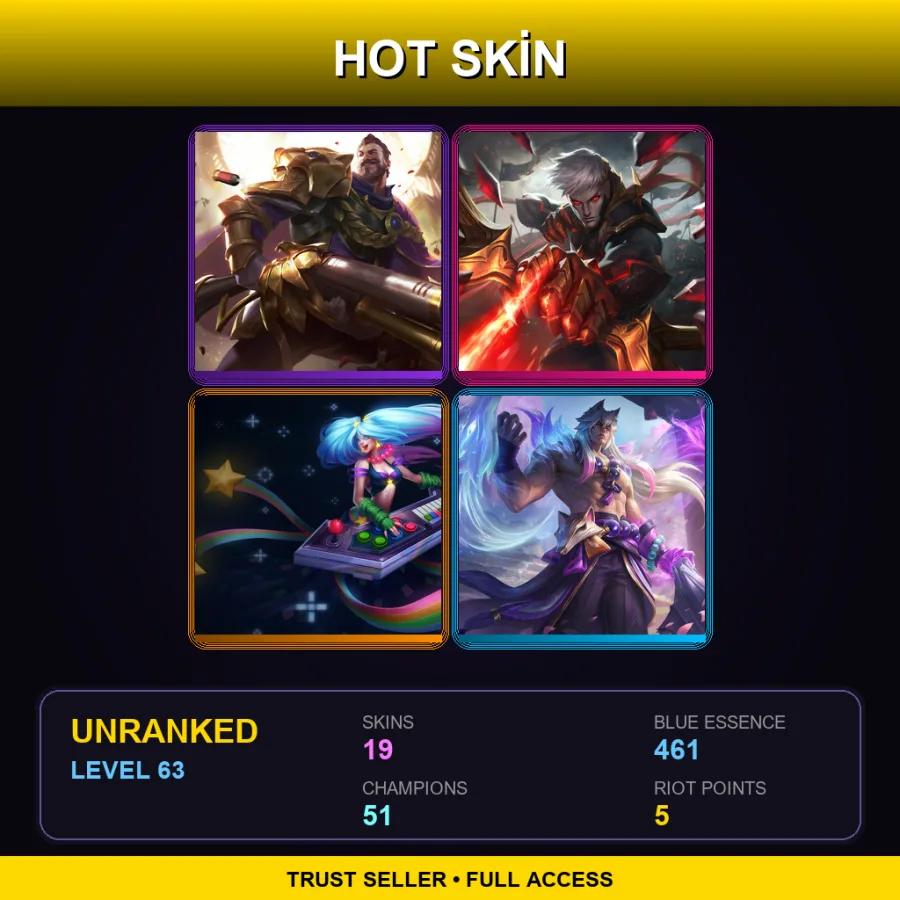 LAS | Lv63 | Unranked | 19 Skin | 51 Champ — LoL account