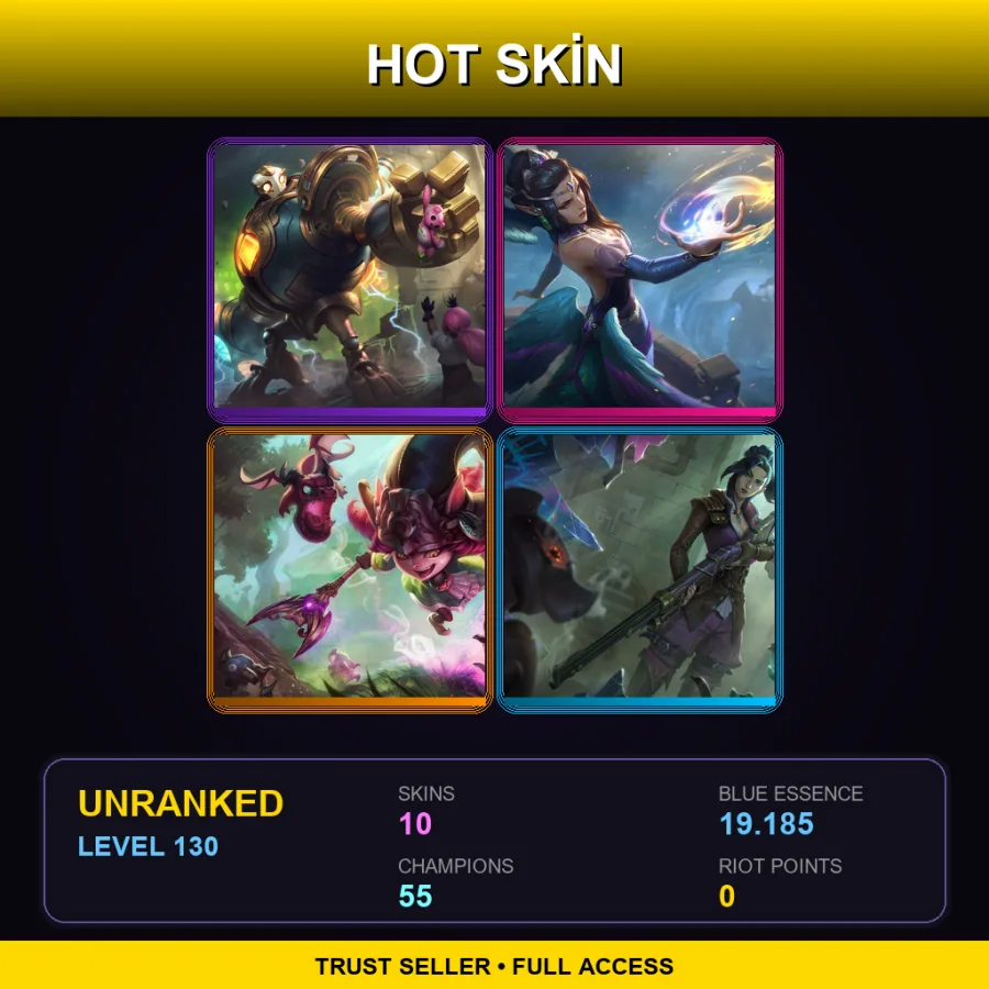 LAN | Lv130 | Unranked | 10 Skin | 55 Champ
