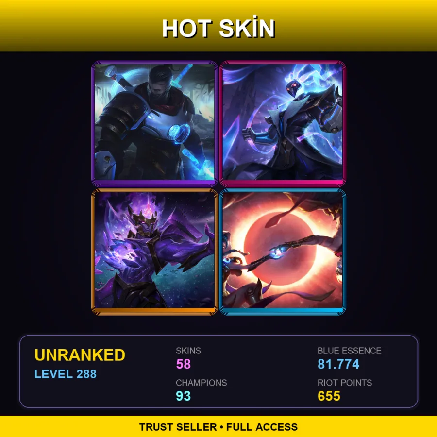 LAN | Lv288 | Unranked | 58 Skin | 93 Champ