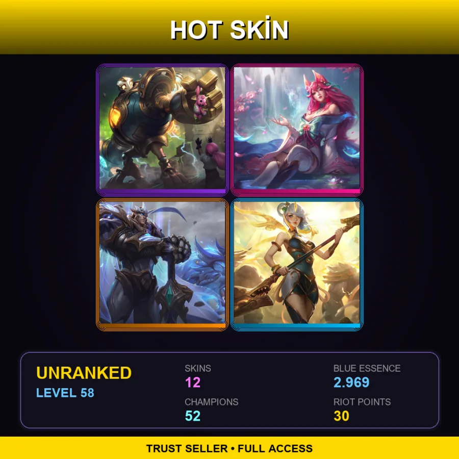 EUW | Lv58 | Unranked | 12 Skin | 52 Champ