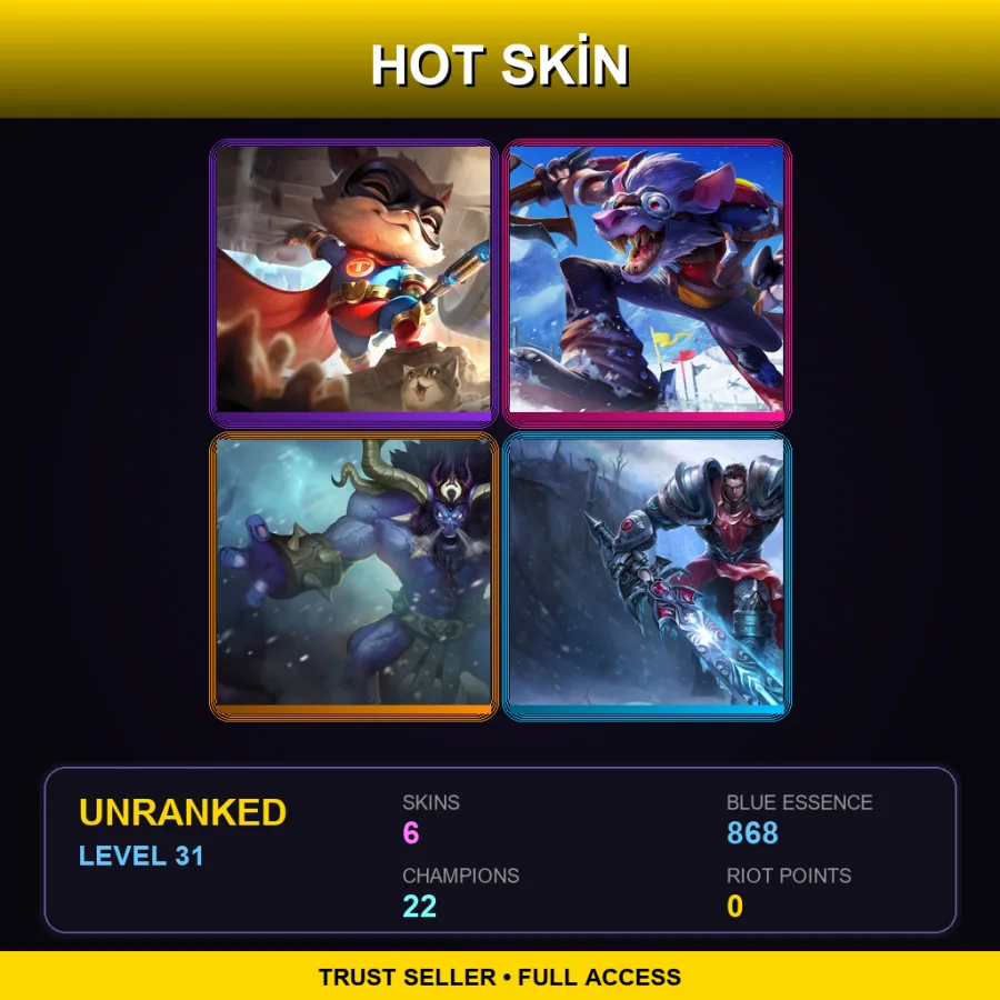 LAN | Lv31 | Unranked | 6 Skin | 22 Champ — Super Teemo