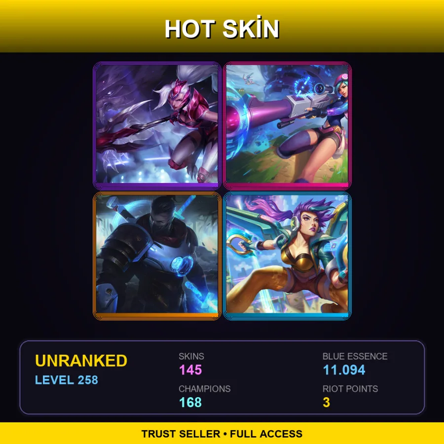 SG | Lv258 | Unranked | 145 Skin | 168 Champ — LoL account