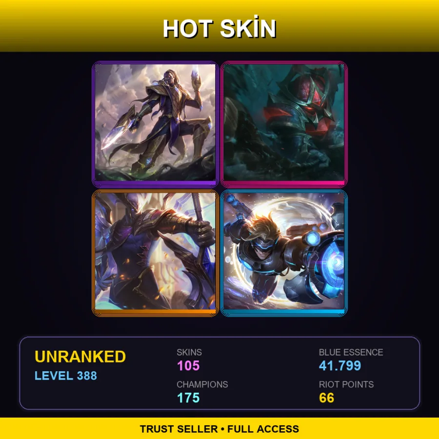 EUW | Lv388 | Unranked | 105 Skin | 175 Champ — LoL account