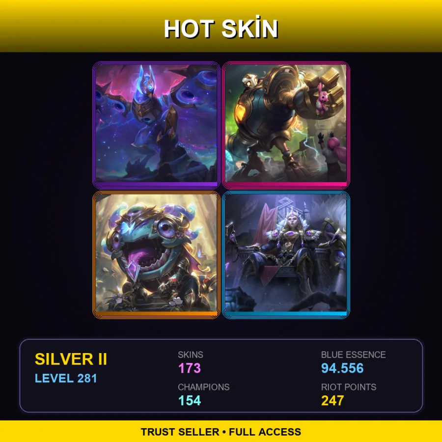 SG | Lv281 | Silver II | 173 Skin | 154 Champ — LoL account