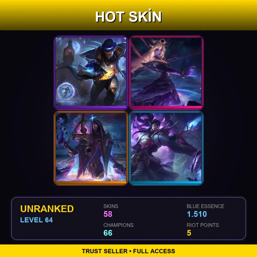 EUNE | Pulsefire Twisted Fate | Dark Cosmic Lux | Dark Cosmic Jhin | Spirit Blossom Thresh | 58 Skin | 66 Champ | Lv64