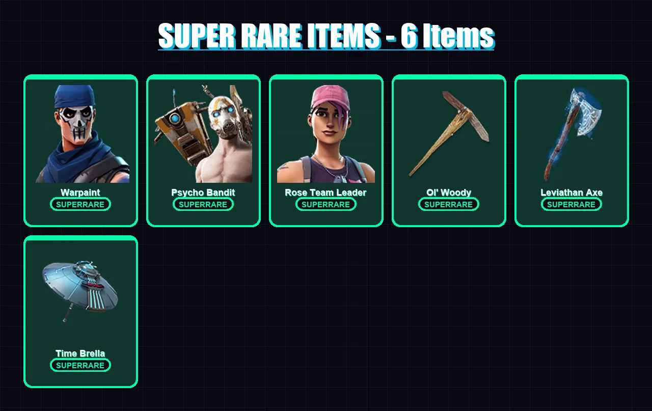 [PS4/PS5/PC] | Warpaint | Psycho Bandit | Rose Team Leader | Raz | Blackheart | 41 skin | 71 pickaxe | 68 emote | 55 glider | Lv766 — Fortnite account
