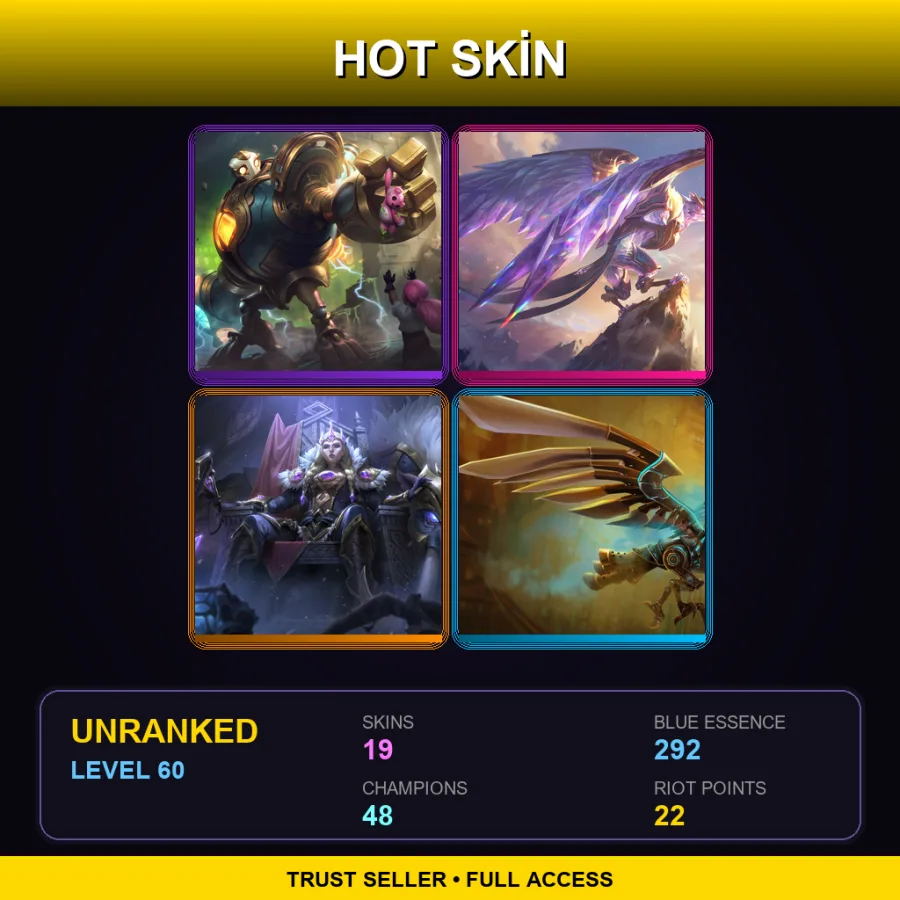 EUW | Lv60 | Unranked | 19 Skin | 48 Champ — LoL account