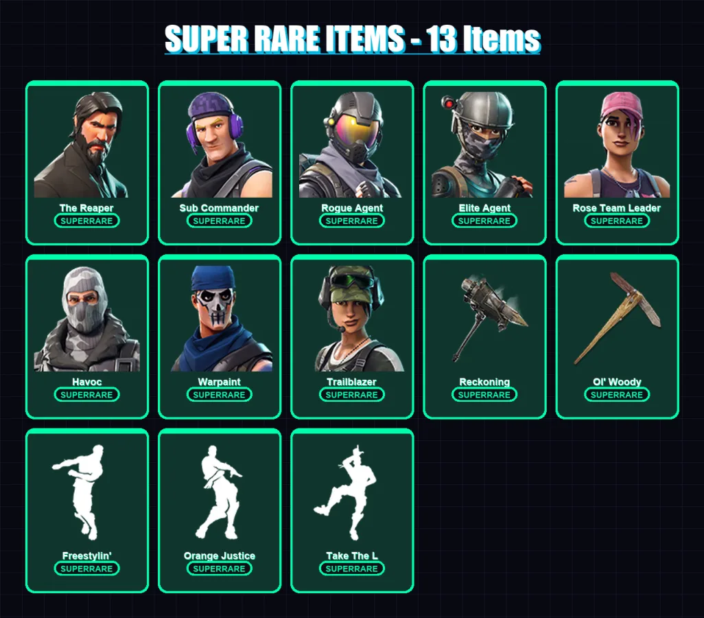 [PC/PSN] | The Reaper | Sub Commander | Rogue Agent | Elite Agent | Rose Team Leader | 83 skin | 75 pickaxe | 72 emote | 48 glider | Lv583