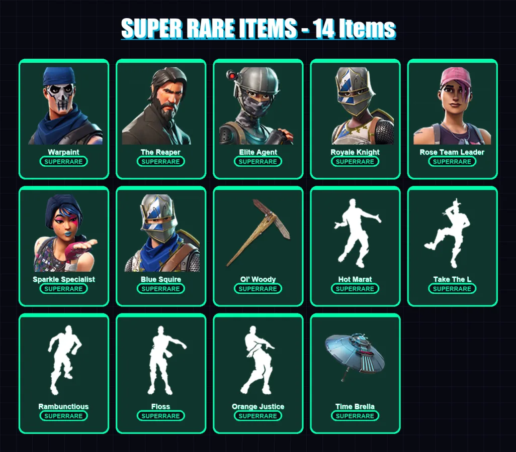 [PC/XBOX] | Warpaint | The Reaper | Elite Agent | Royale Knight | Rose Team Leader | 87 skin | 86 pickaxe | 80 emote | 85 glider | Lv1191