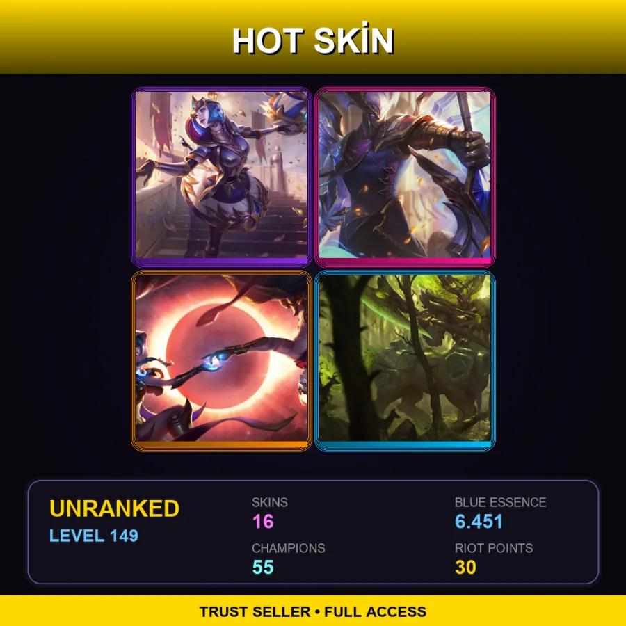 LAS | Lv149 | Unranked | 16 Skin | 55 Champ — LoL account