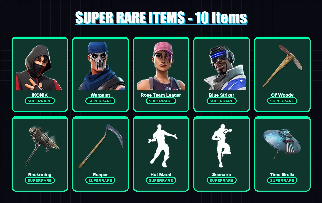 [PC/XBOX] | IKONIK | Warpaint | Rose Team Leader | Blue Striker | The Prisoner | 65 skin | 95 pickaxe | 106 emote | 95 glider | Lv1699