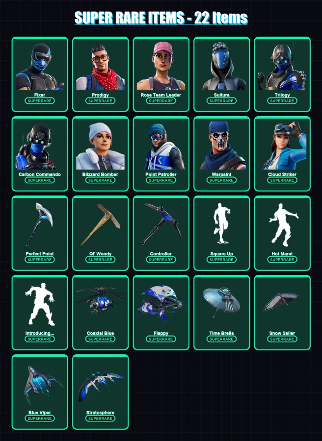 [PS4/PS5/XBOX/PC] | Fixer | Prodigy | Rose Team Leader | Sultura | Trilogy | 142 skin | 148 pickaxe | 113 emote | 125 glider | Lv1542