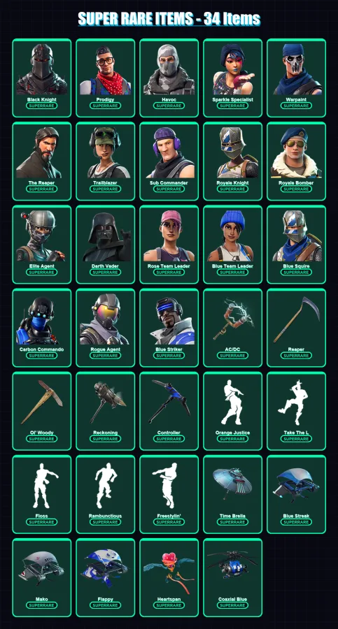 [PC/XBOX/PSN] | Black Knight | Prodigy | Havoc | Sparkle Specialist | Warpaint | 196 skin | 173 pickaxe | 162 emote | 143 glider | Lv2134 — Fortnite account