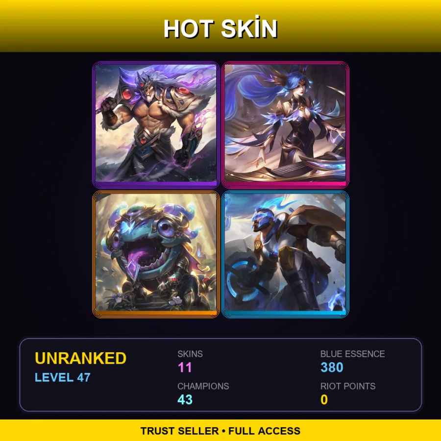 LAN | Lv47 | Unranked | 11 Skin | 43 Champ — LoL account