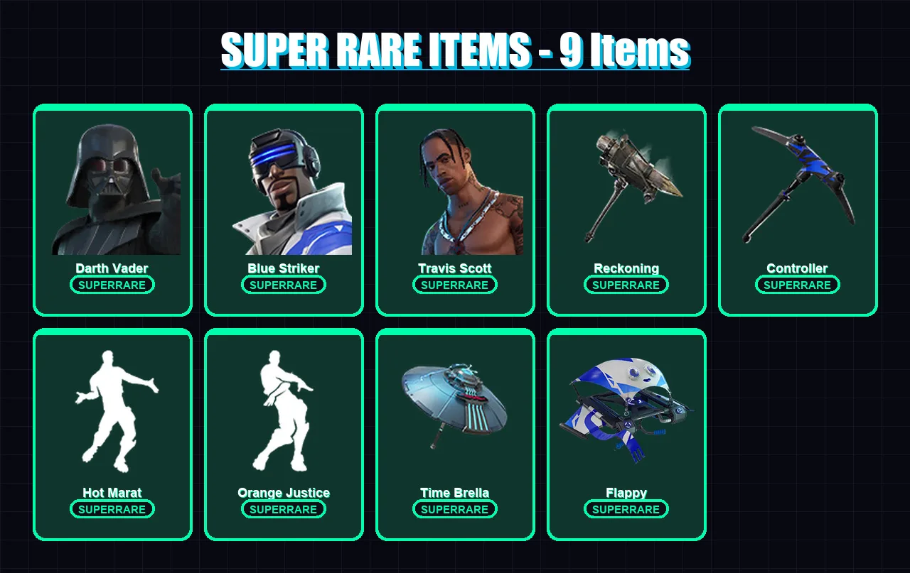 [PS4/PS5/XBOX/PC] | Darth Vader | Blue Striker | Travis Scott | Optimus Prime | Dire | 223 skin | 218 pickaxe | 205 emote | 195 glider | Lv3378