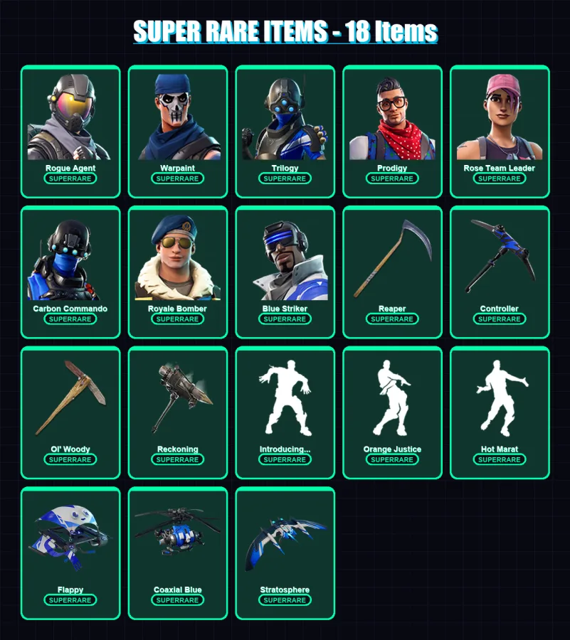 [PC/XBOX/PSN] | Rogue Agent | Warpaint | Trilogy | Prodigy | Rose Team Leader | 119 skin | 127 pickaxe | 104 emote | 109 glider | Lv1426 — Fortnite account