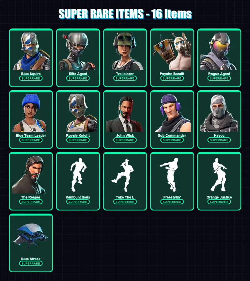 [PC/XBOX] | Blue Squire | Elite Agent | Trailblazer | Psycho Bandit | Rogue Agent | 41 skin | 34 pickaxe | 39 emote | 31 glider | Lv293