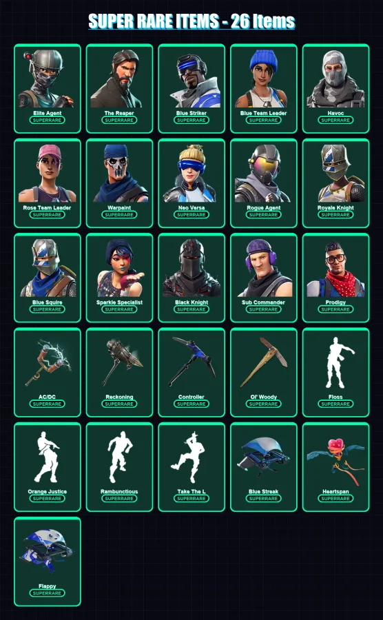 [PS4/PS5/XBOX/PC] | Elite Agent | The Reaper | Blue Striker | Blue Team Leader | Havoc | 107 skin | 96 pickaxe | 105 emote | 99 glider | Lv1307