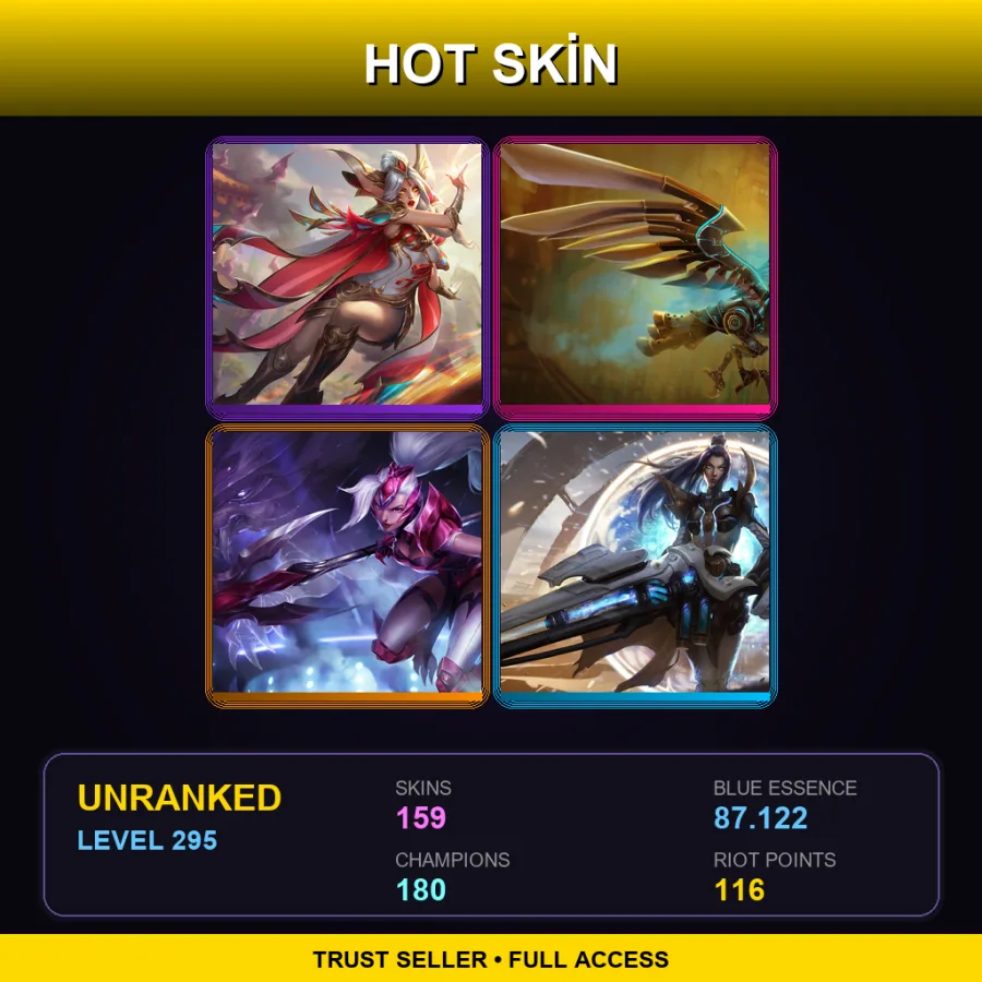 EUNE | Lv295 | Unranked | 159 Skin | 180 Champ — LoL account