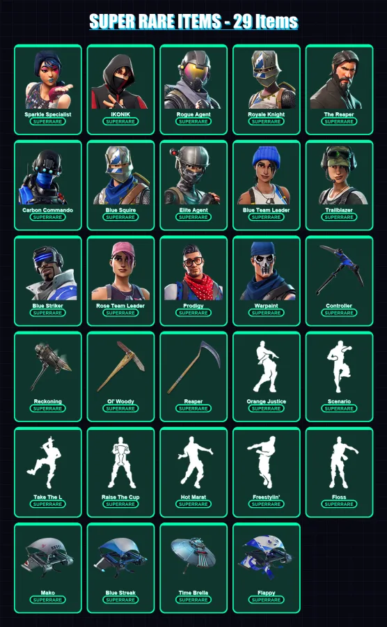 [PC/XBOX/PSN] | Sparkle Specialist | IKONIK | Rogue Agent | Royale Knight | The Reaper | 164 skin | 141 pickaxe | 174 emote | 148 glider | Lv3053