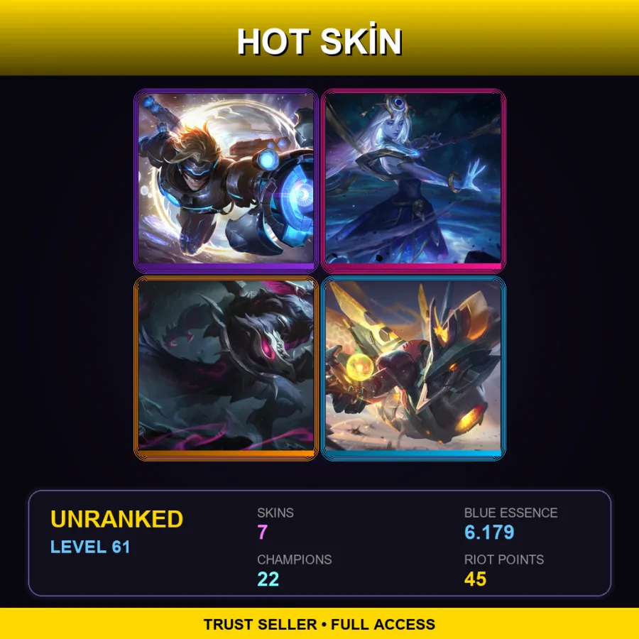 EUW | Lv61 | Unranked | 7 Skin | 22 Champ