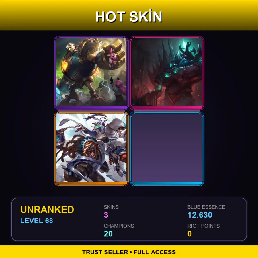 EUW | Lv68 | Unranked | 3 Skin | 20 Champ