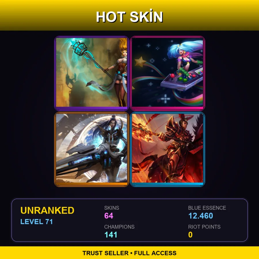 NA | Lv71 | Unranked | 64 Skin | 141 Champ — LoL account