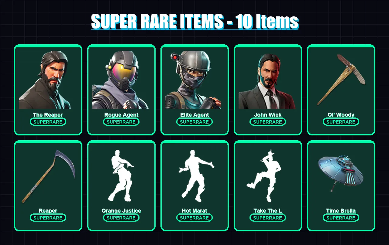 [PC] | The Reaper | Rogue Agent | Elite Agent | John Wick | Gear Specialist Maya | 107 skin | 117 pickaxe | 115 emote | 113 glider | Lv1642