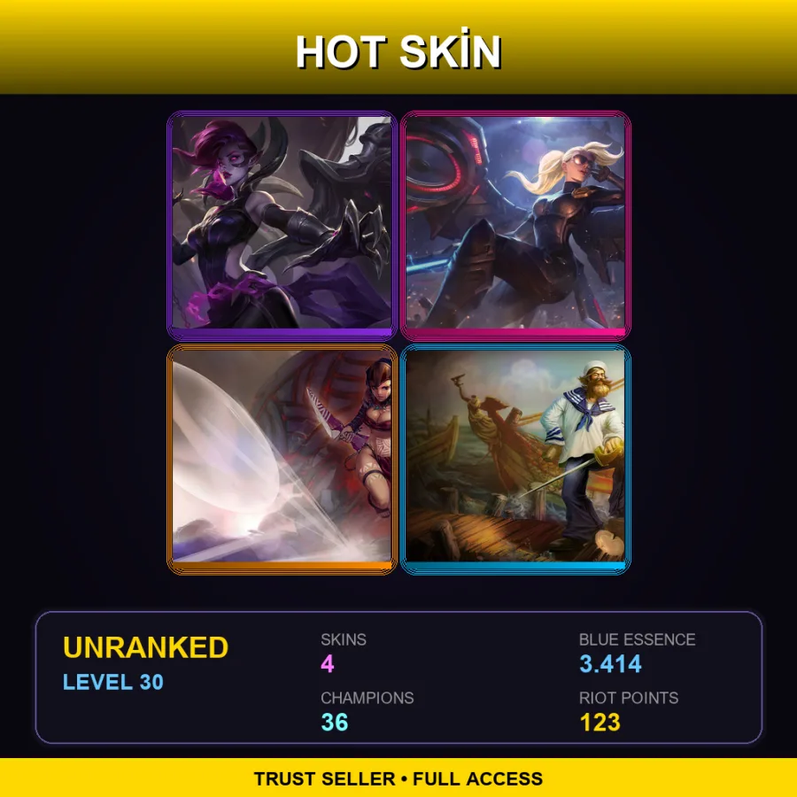 OCE | Lv30 | Unranked | 4 Skin | 36 Champ — LoL account