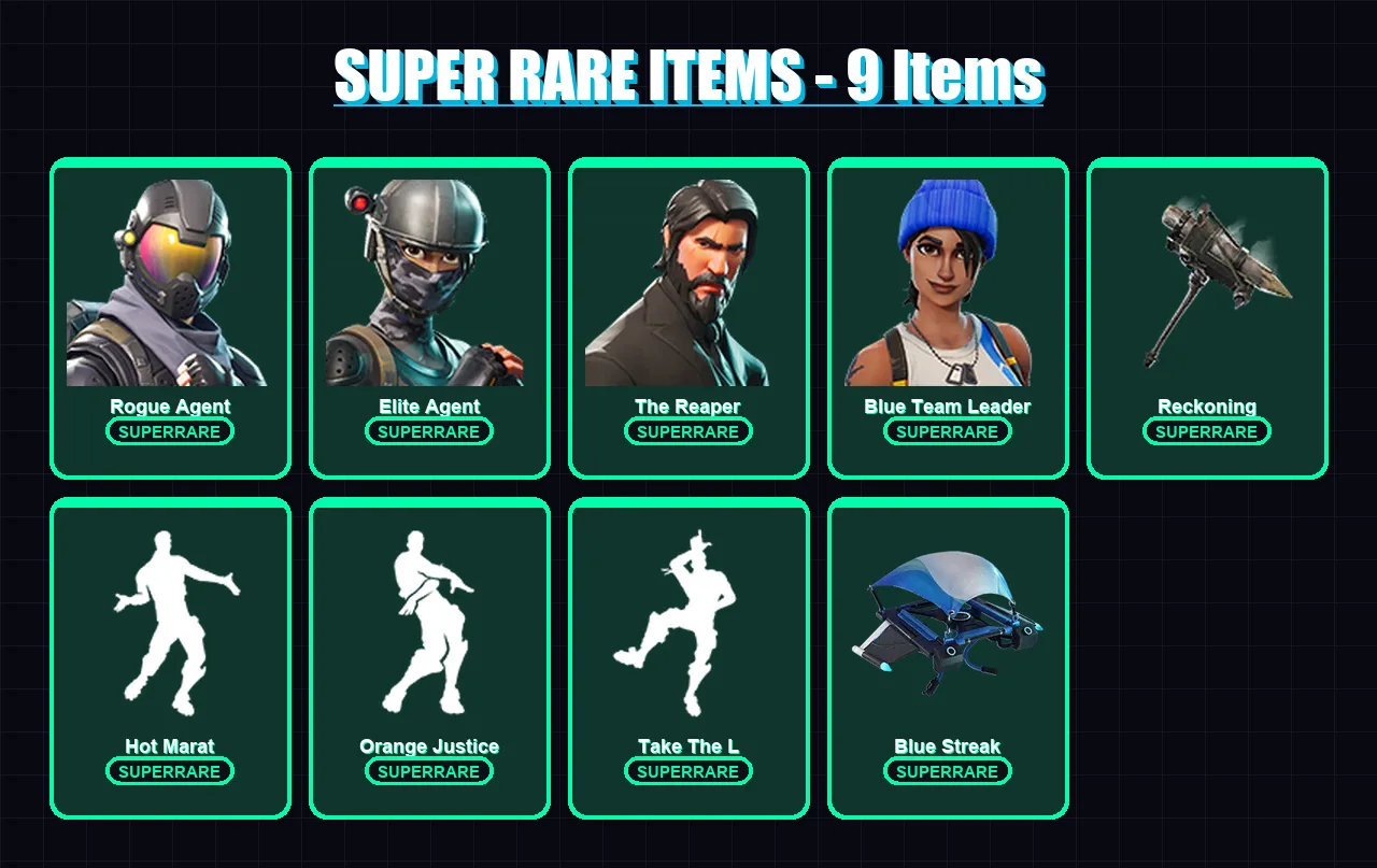 [PC/XBOX/PSN] | Rogue Agent | Elite Agent | The Reaper | Blue Team Leader | Dire | 30 skin | 29 pickaxe | 43 emote | 32 glider | Lv433