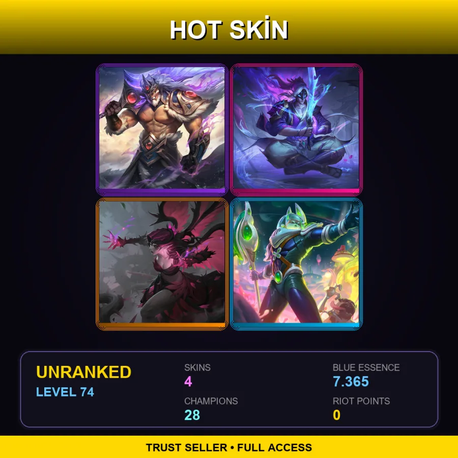 TW | Lv74 | Unranked | 4 Skin | 28 Champ — LoL account
