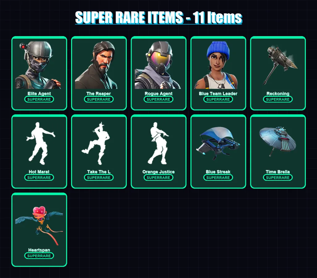 [PS4/PS5/XBOX/PC] | Elite Agent | The Reaper | Rogue Agent | Blue Team Leader | Mizuki | 82 skin | 86 pickaxe | 118 emote | 100 glider | Lv1540