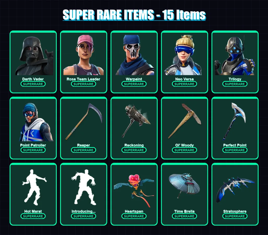 [PC/XBOX] | Darth Vader | Rose Team Leader | Warpaint | Neo Versa | Trilogy | 242 skin | 271 pickaxe | 216 emote | 236 glider | Lv3310