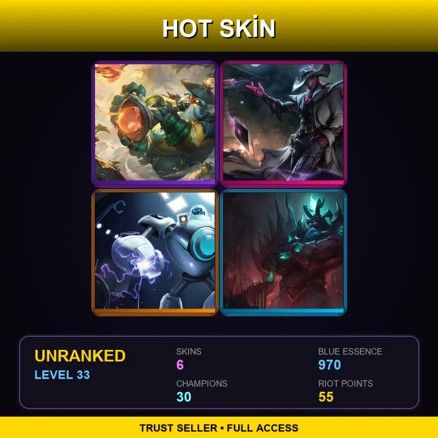 EUW | Lv33 | Unranked | 6 Skin | 30 Champ — LoL account