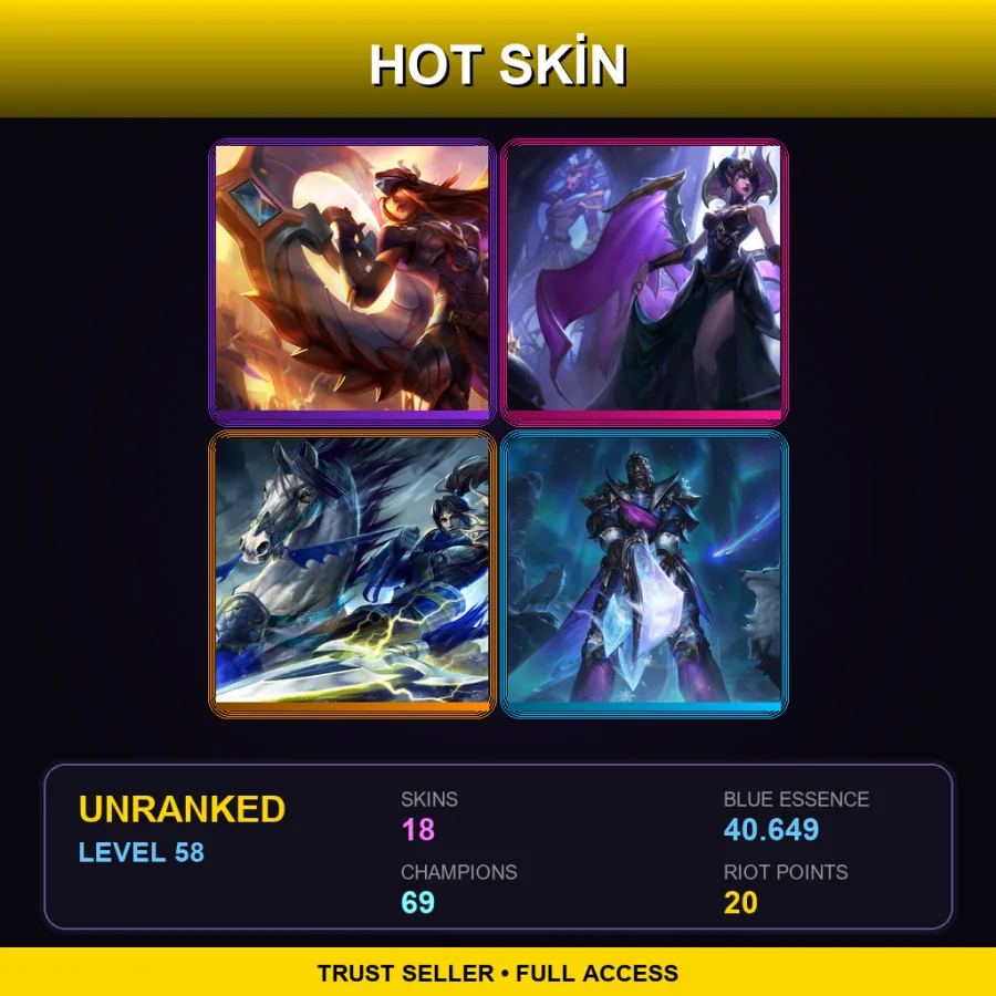 EUW | Lv58 | Unranked | 18 Skin | 69 Champ