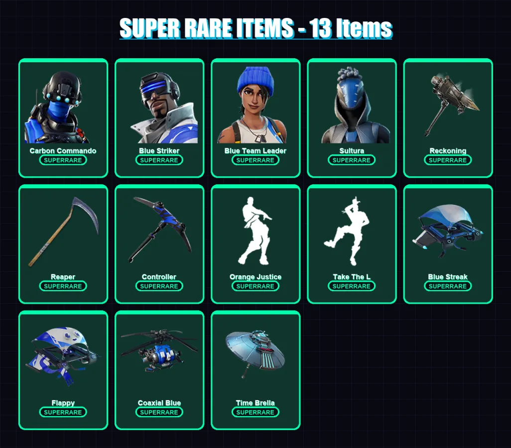 [PS4/PS5/XBOX/PC] | Carbon Commando | Blue Striker | Blue Team Leader | Sultura | Catalyst | 107 skin | 105 pickaxe | 102 emote | 94 glider | Lv1130