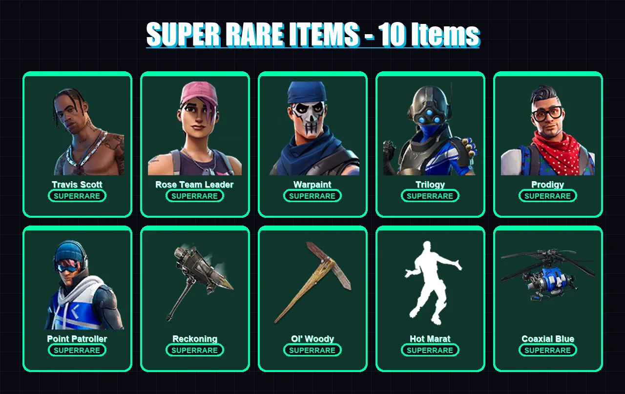 [PS4/PS5/XBOX/PC] | Travis Scott | Rose Team Leader | Warpaint | Trilogy | Prodigy | 79 skin | 84 pickaxe | 82 emote | 74 glider | Lv1031