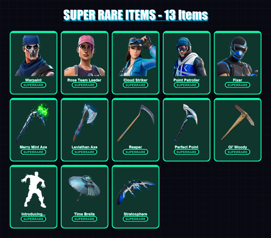 [PC/XBOX/PSN] | Warpaint | Rose Team Leader | Cloud Striker | Point Patroller | Fixer | 128 skin | 156 pickaxe | 96 emote | 112 glider | Lv1674
