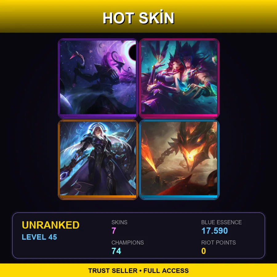 VN | Dark Star Thresh | Star Guardian Rakan | Lunar Eclipse Leona | Infernal Vel'Koz | 7 Skin | 74 Champ | Lv45