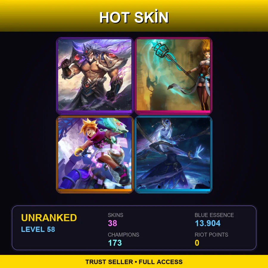 VN | Lv58 | Unranked | 38 Skin | 173 Champ