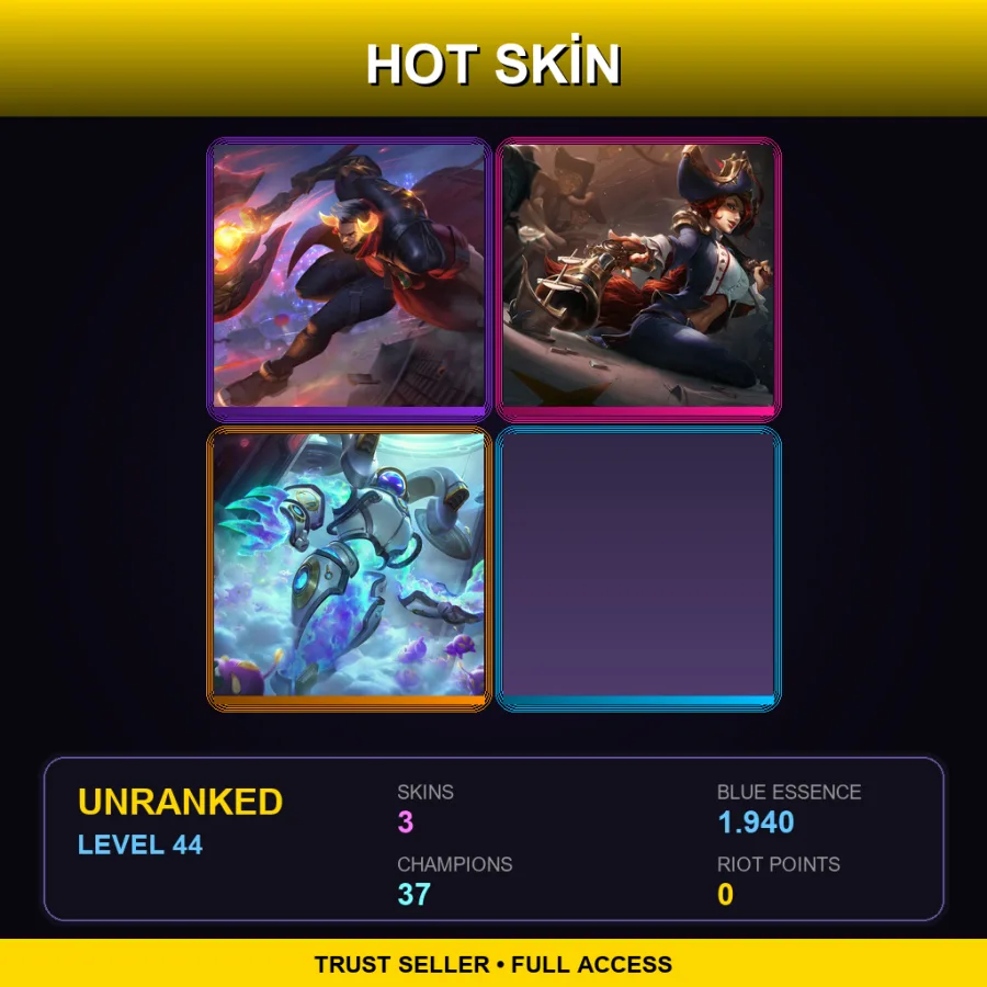 EUW | Lv44 | Unranked | 3 Skin | 37 Champ — LoL account