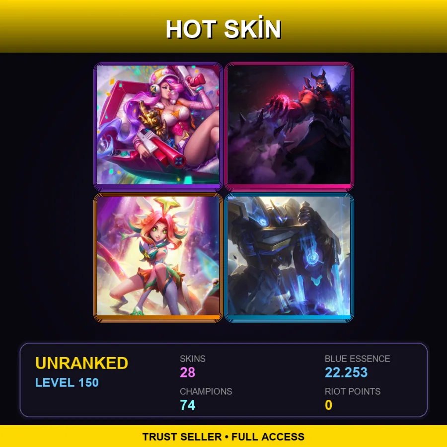 LAN | Lv150 | Unranked | 28 Skin | 74 Champ — LoL account