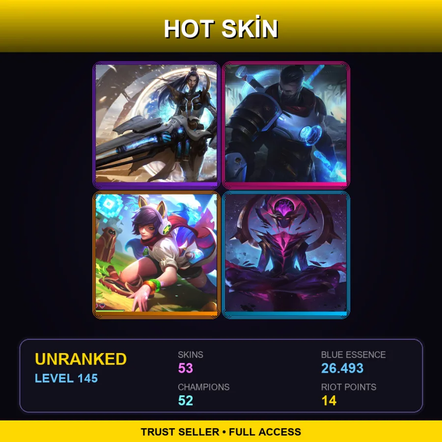 EUNE | Lv145 | Unranked | 53 Skin | 52 Champ — LoL account