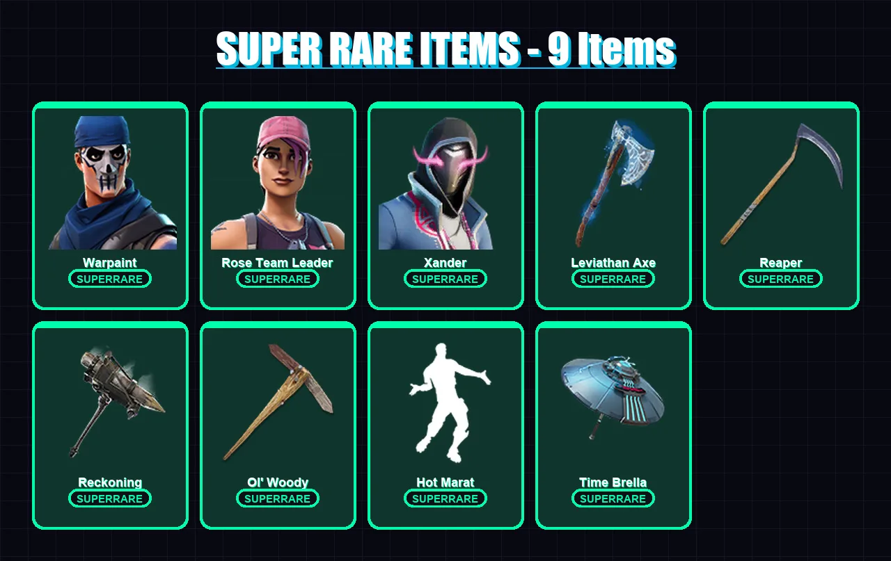 [PC/XBOX/PSN] | Warpaint | Rose Team Leader | Xander | Midas | Fusion | 189 skin | 190 pickaxe | 187 emote | 174 glider | Lv3282