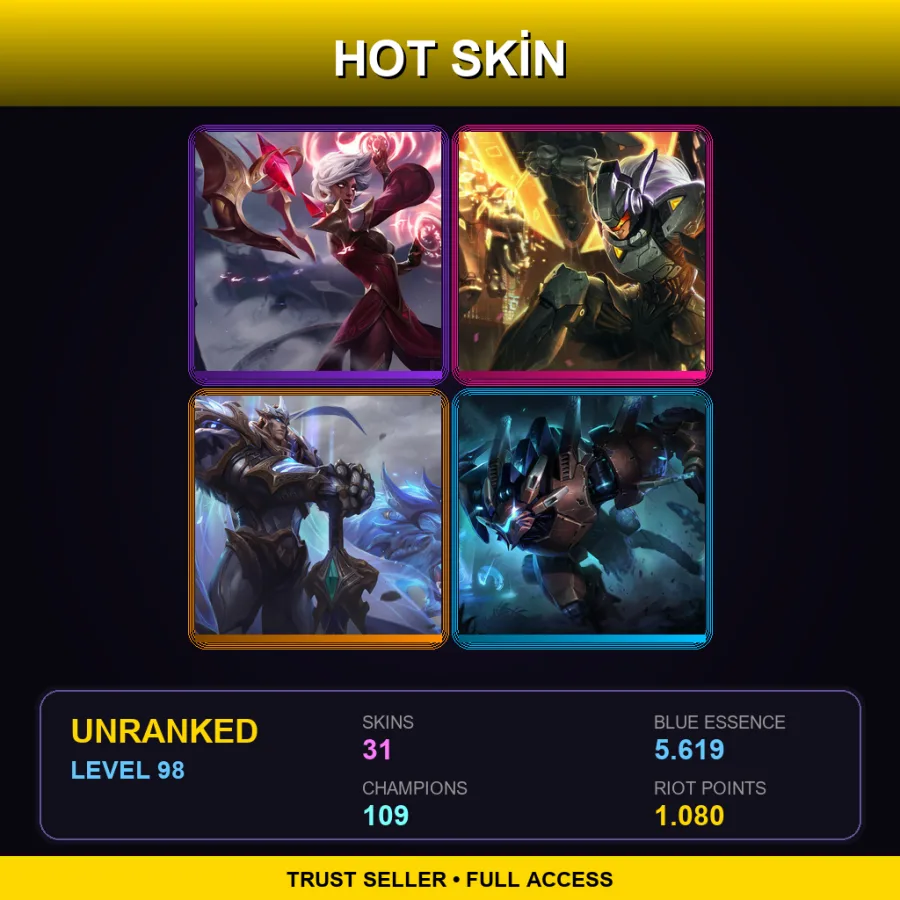 EUNE | Lv98 | Unranked | 31 Skin | 109 Champ
