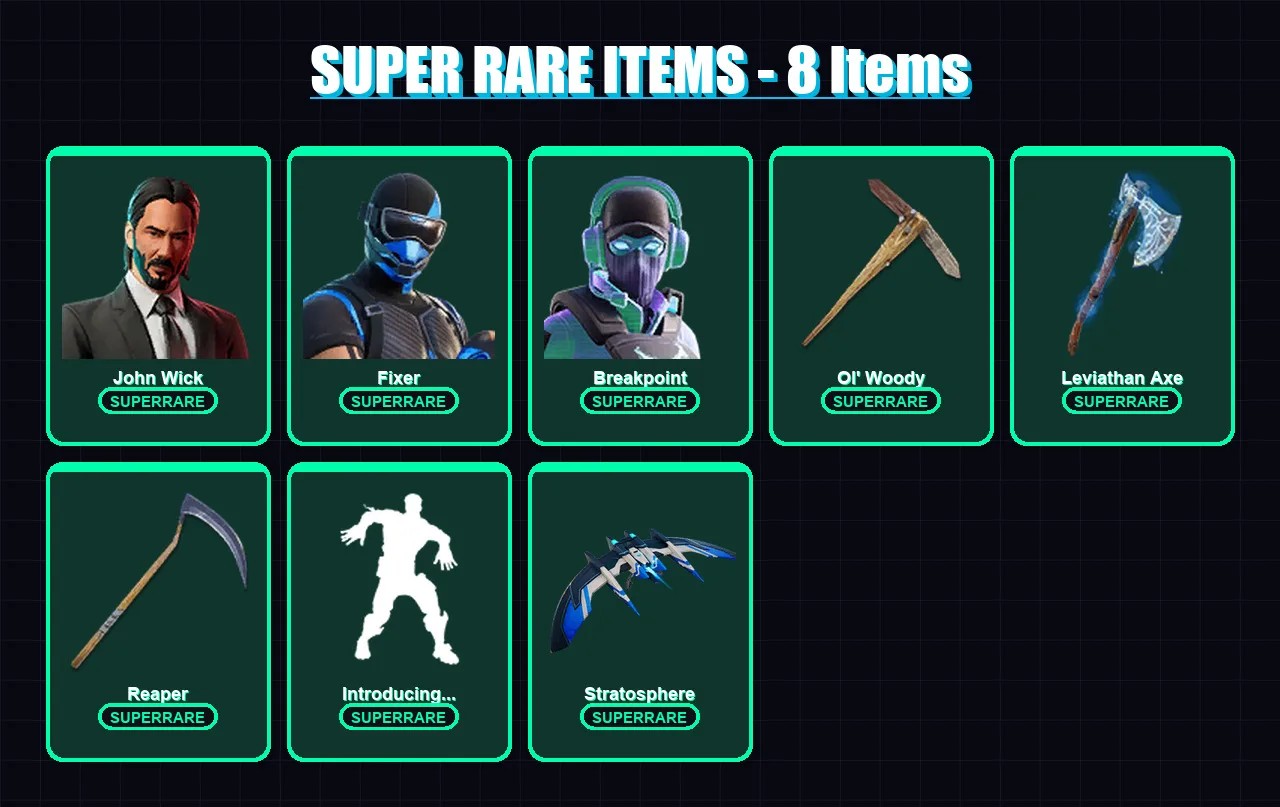 [PC/XBOX] | John Wick | Fixer | Breakpoint | Era | Midas | 204 skin | 257 pickaxe | 153 emote | 167 glider | Lv2386