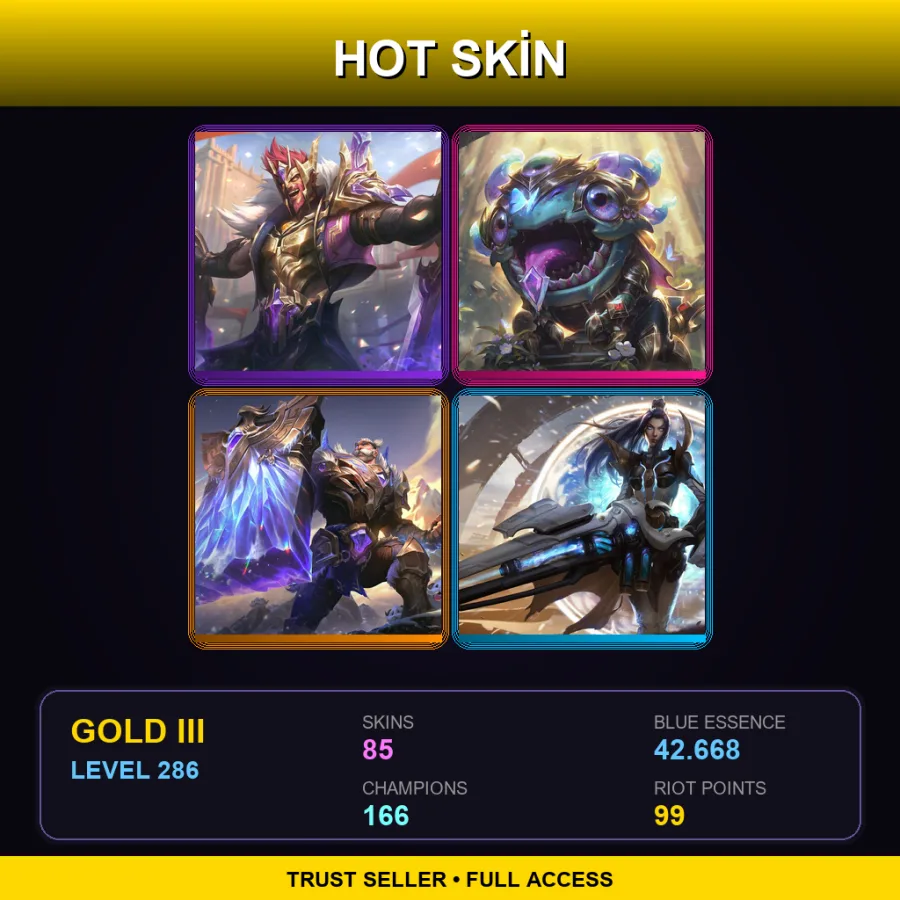 EUW | Victorious Draven | Victorious Kog'Maw | Victorious Braum | Pulsefire Caitlyn | 85 Skin | 166 Champ | Gold III | Lv286