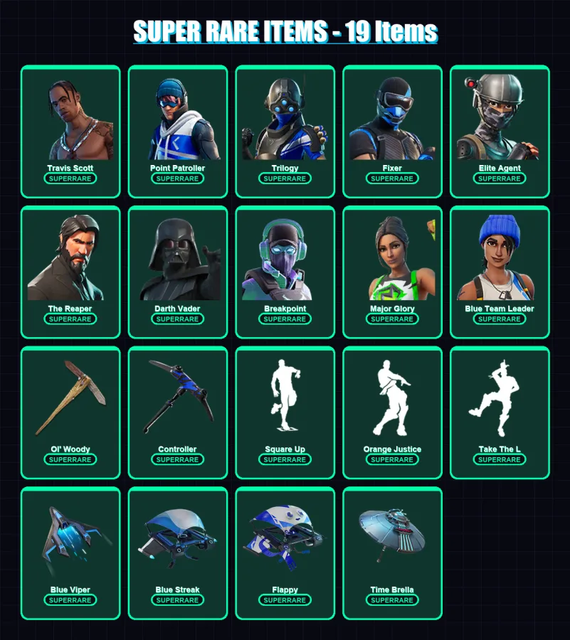 [PC/XBOX] | Travis Scott | Point Patroller | Trilogy | Fixer | Elite Agent | 211 skin | 245 pickaxe | 168 emote | 205 glider | Lv3914